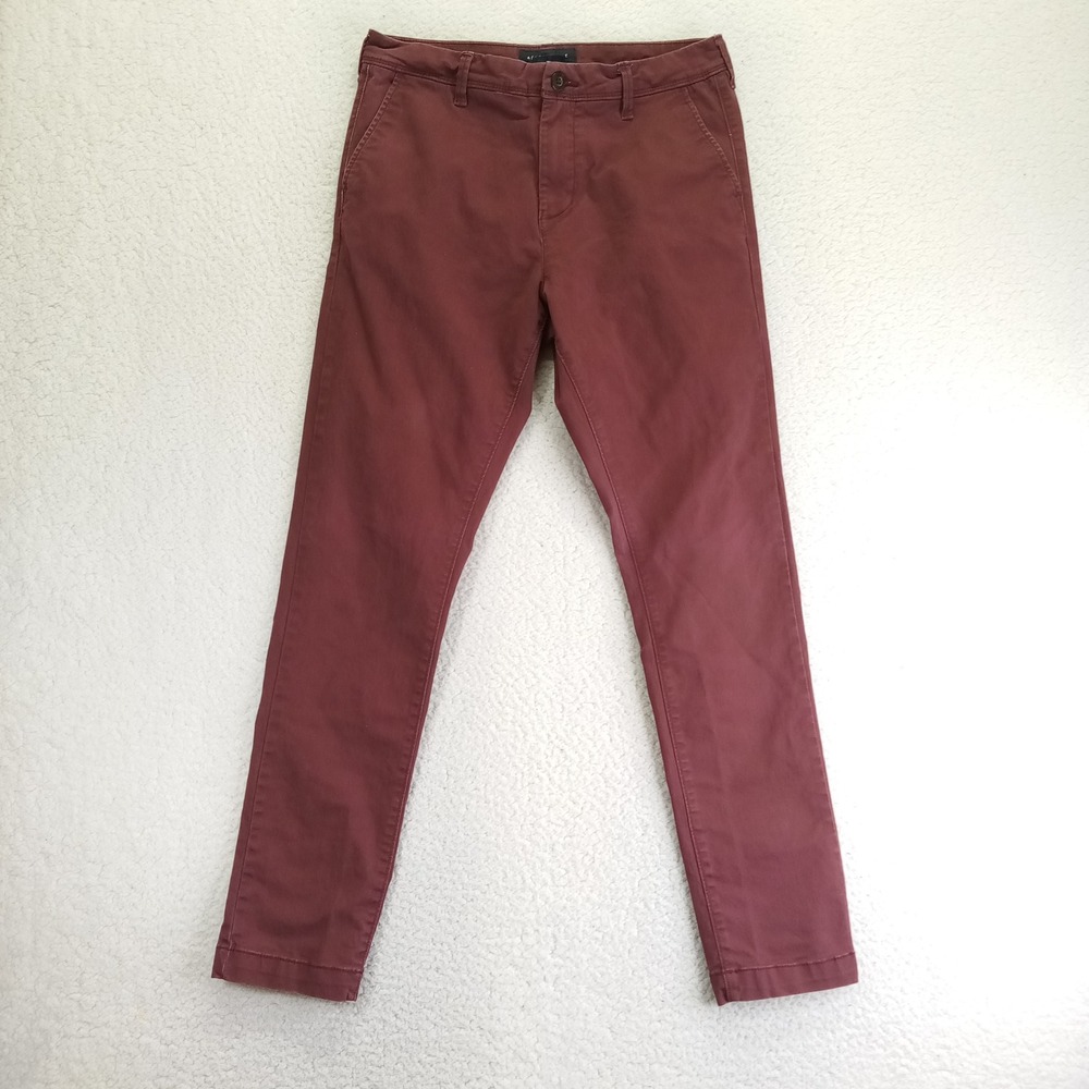 Aeropostale Mens Skinny Chino Pants 31x30 Burgundy Maroon Cotton Stretch Twill